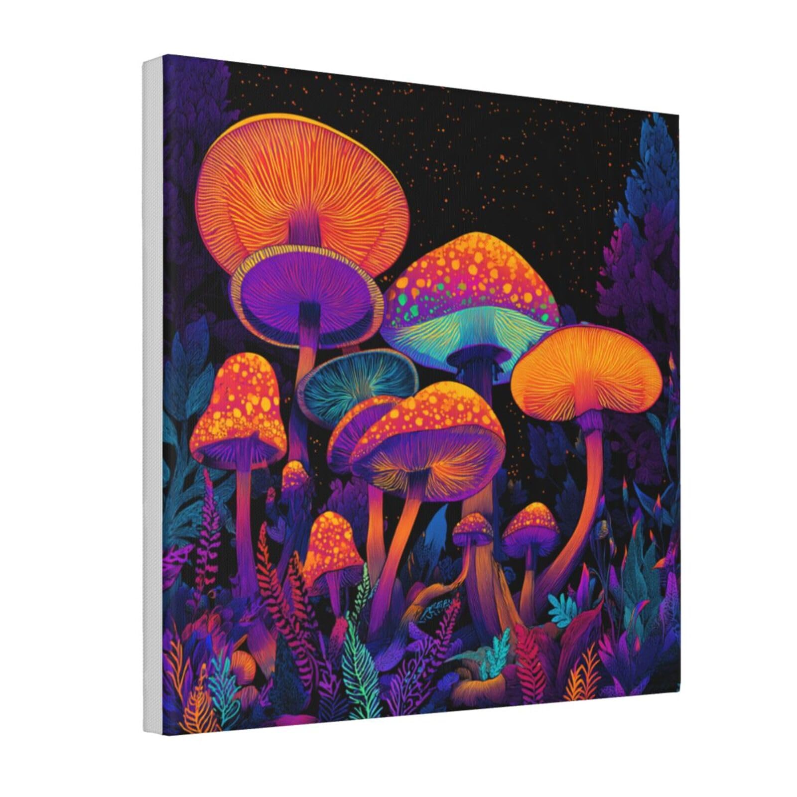 Lienzo decorativo Woshuwo de bosque de hongos de neón para salón o dormitorio, 30x30 cm enmarcado 8