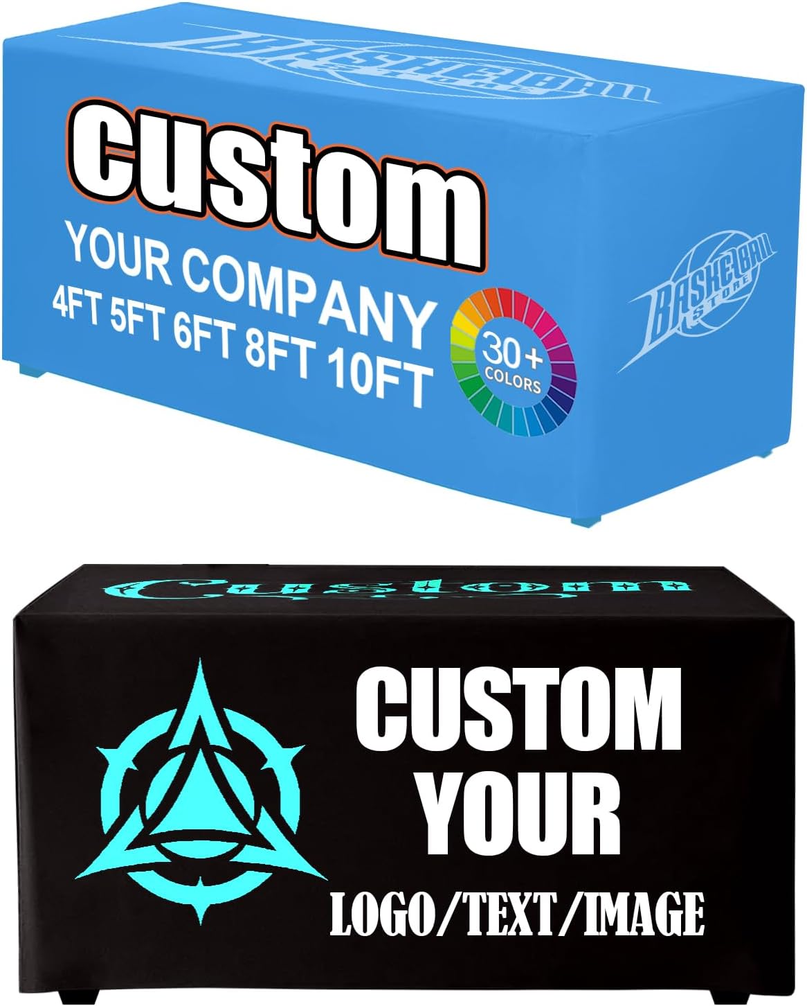 Custom Table Cloth with Business Logo Text 4/5/6/8/10FT，Table for Business Tradeshow Events Birthday Wedding Anniversary Commemorative Decoration Tradeshow Custom Tablecloth (4FT Open Back)