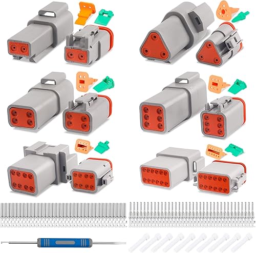 Miniatura 11 de JRready Kit de conectores Deutsch DT de 6 pines gris, serie DT, 5 juegos, impermeables, tamaño 16, contactos estampados 14-18AWG para coche, camión,