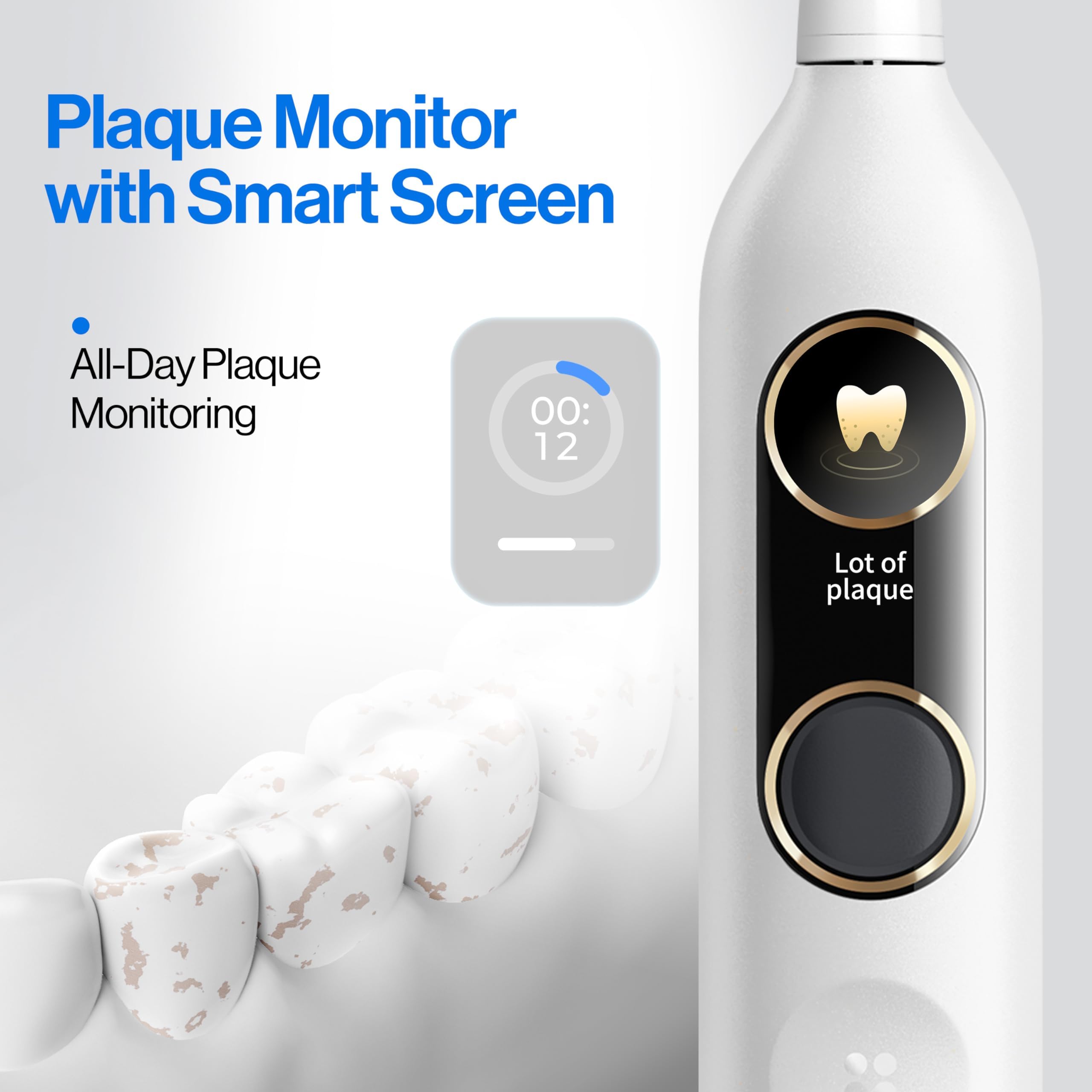 usmile Y10 PRO Electric Toothbrush with Smart Screen, 4 Cleaning Modes, Smart Sonic Toothbrush with Timer and Pressure Control, One Charge Last 180 Days, White