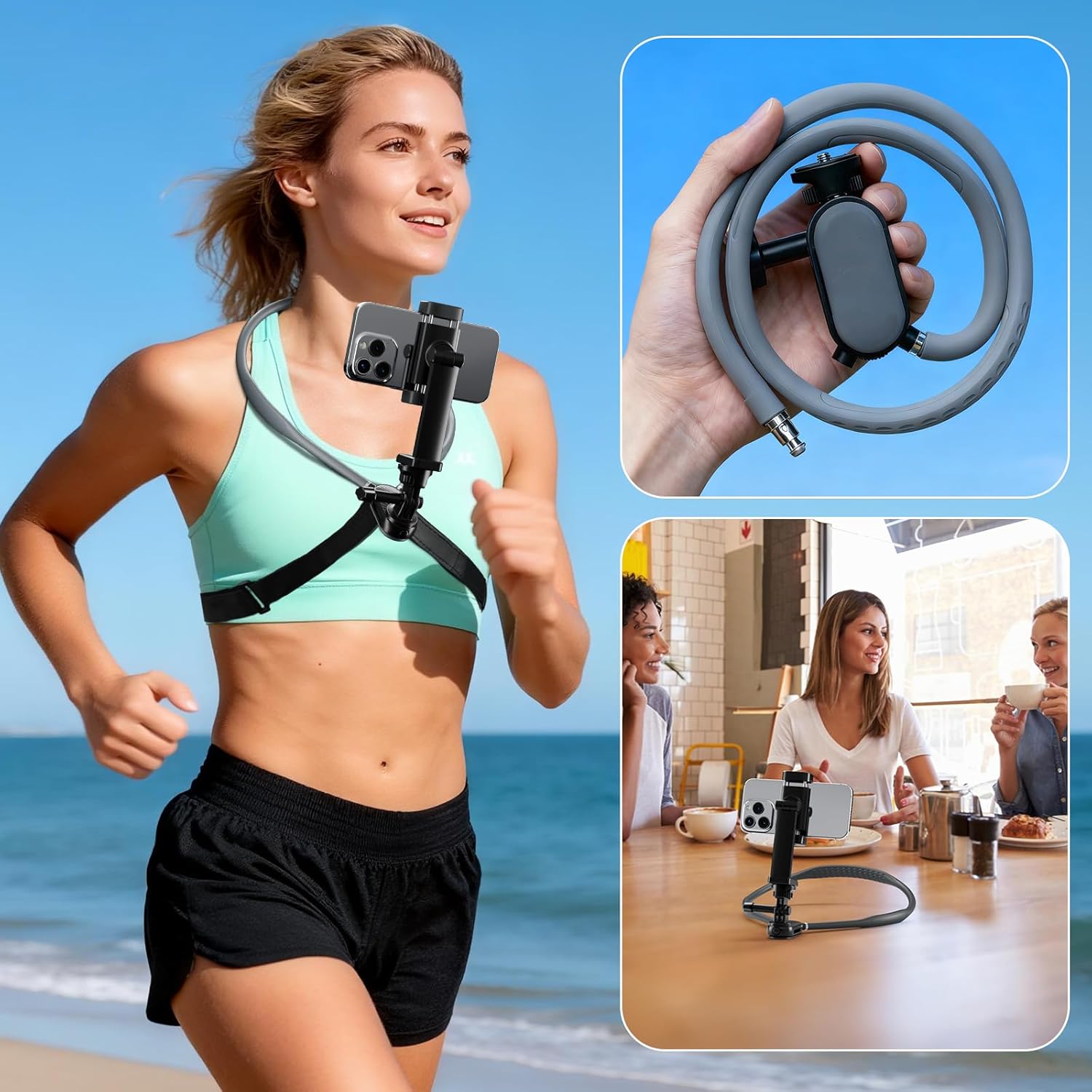 Hamillar Camera Phone Chest Neck Mount Holder for Video Recording iPhone Samsung 4-7 Inch Phones AKASO/Go Pro/Insta360X5/DJI360 (Cameras + Phone Mount) - Image 4