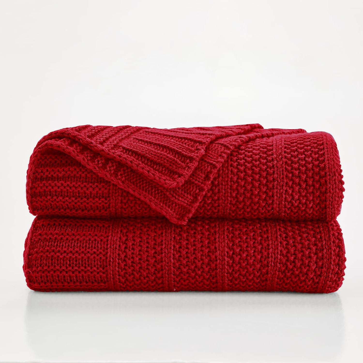 Douceur Christmas Red Throw Blanket for Bed, Soft Cozy Lightweight Stripe Pattern Knitted Throw Blanket for Sofa, Living Room Gift, 50"X60"