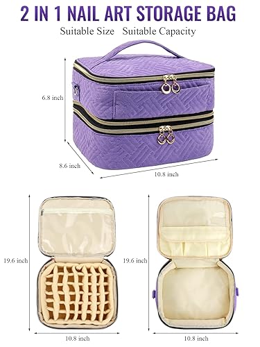 Miniatura 7 de Yokilly Estuche organizador de esmalte de uñas, doble capa desmontable con capacidad para hasta 42 botellas, bolsa de viaje portátil con ventana