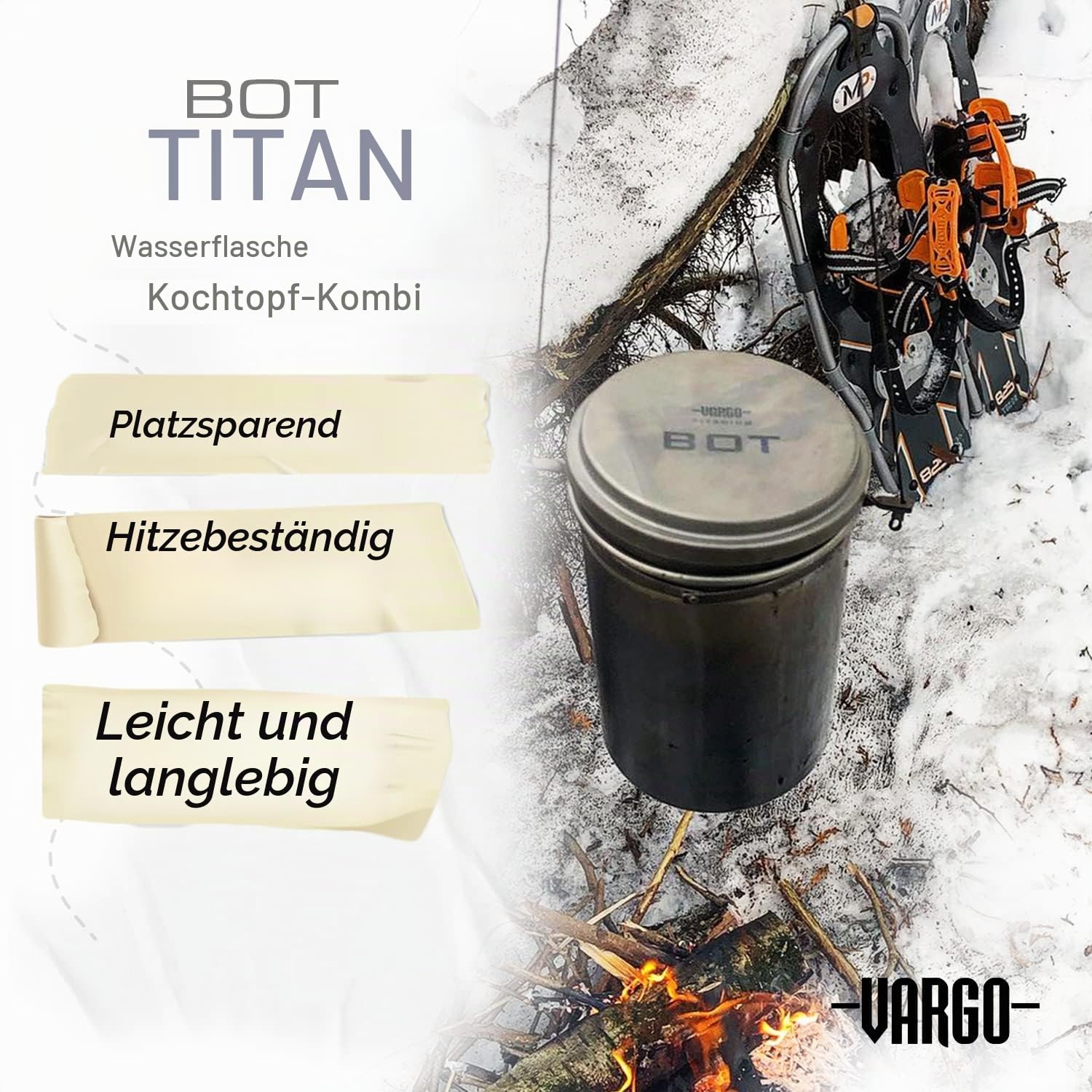 Vargo Trinkflasche und Topf in einem BOT Bottle Pot, Grau, 1 Liter, 1647820