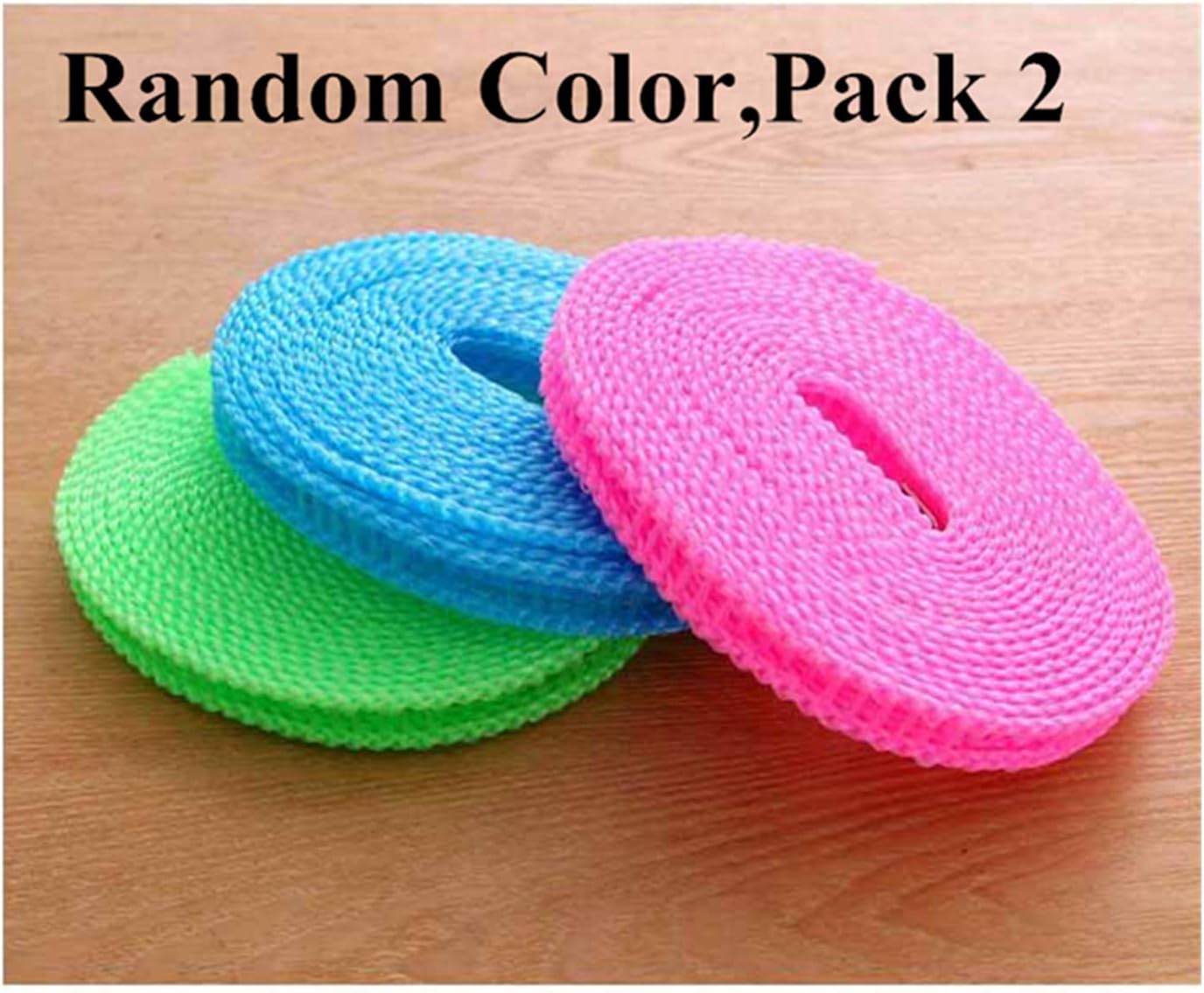 Windproof Non-Slip Clothes Line Rope with Hooks Indoor Outdoor Portable Laundry Drying Travel Camping Clothesline 16.4ft/5m,Random Color Pack 2