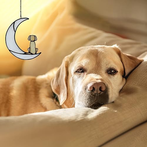 Miniatura 4 de BOXCASA Regalo de condolencias para perros con vitrales en la luna, regalos conmemorativos para perros amarillos para pérdida de mascotas, regalos