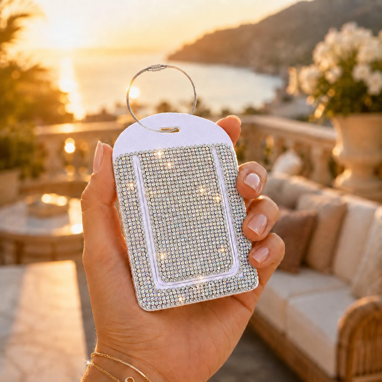 Glittering Silver Diamond Luggage Tag - Sparkling Rhinestone, Bling Baggage Identifier for Suitcases & Handbags & Backpack - Stylish Travel Accessory, 2 Pcs image 2