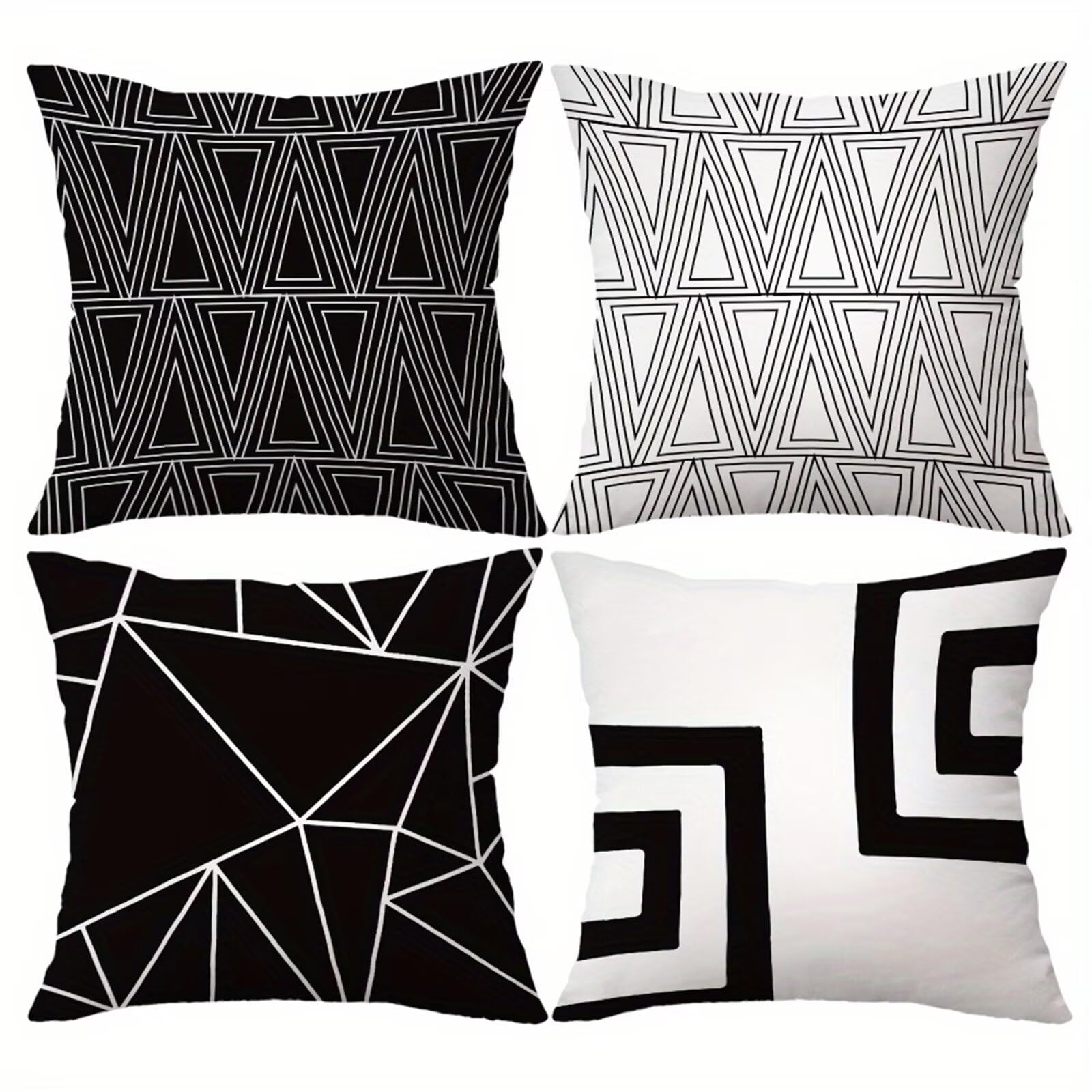 Housses de coussin en lin 60x60 cm taie d'oreiller carrée géométrique lot de 4