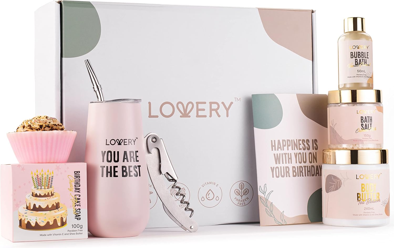 Birthday Gift for Women, Wine Tumbler Happy Birthday Gifts for Her, Gifts for Mom, Relaxing Spa Gift Box, Gifts Basket Care Package, Gift Basket for Women, Presents for Mom, Best Friend