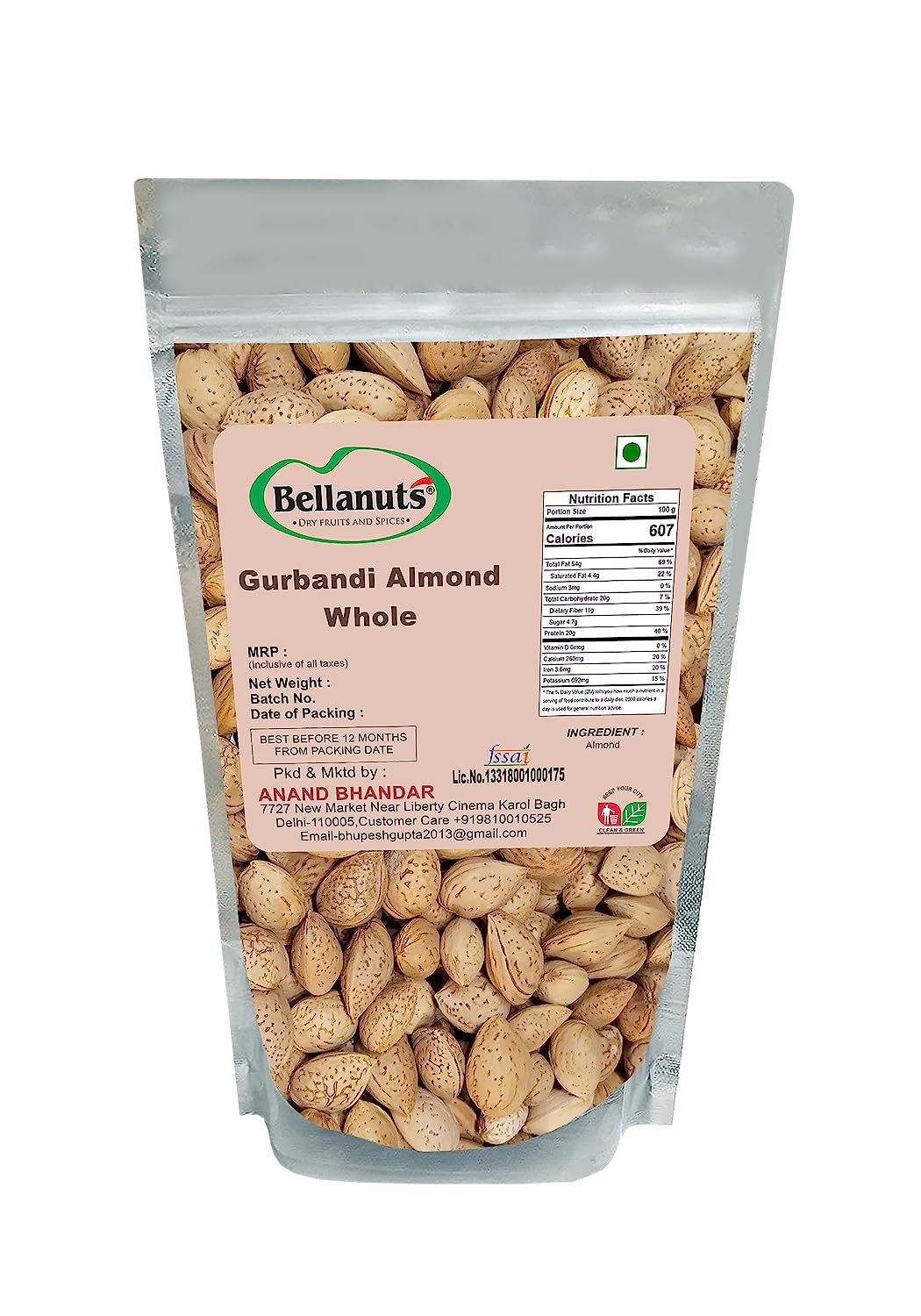 BELLANUTS Gurbandi Almond Whole (400g) | Gurbandi Badam Sabut | Hardest almonds | Pure Gurbandi badam (B08JCR8W37) Amazon Price History, Amazon Price Tracker