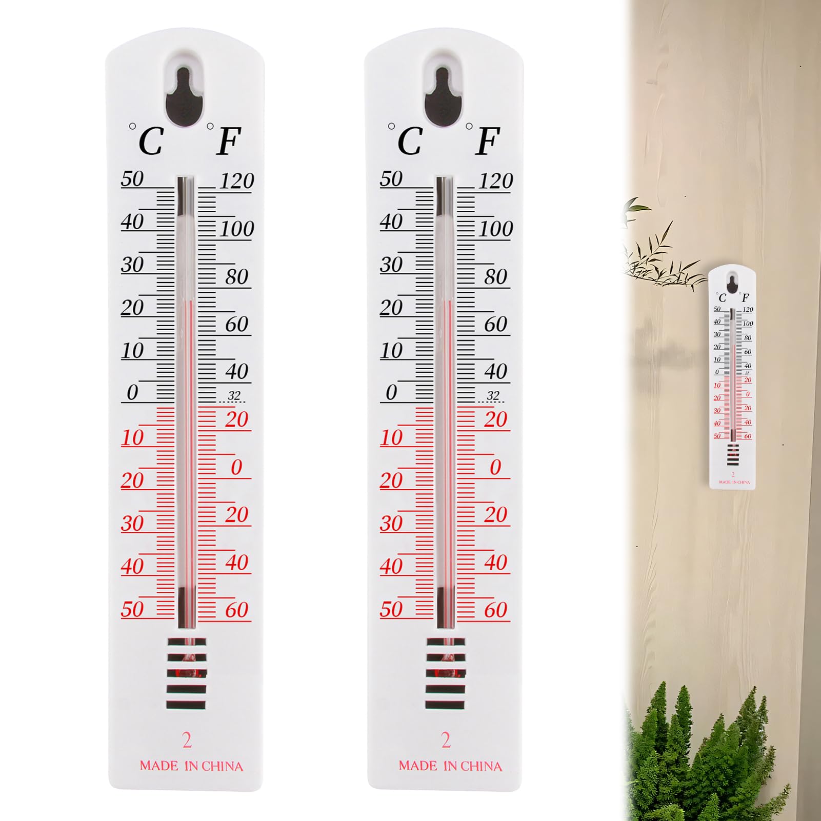 2Pcs Wall Thermometer, Outdoor Thermometer Read Accurate Celsius and Fahrenheit Large Wall Mounted Room Temperature Monitor Easy-to-Mount Design for Home Garden Greenhouse Home Office Indoor Outdoor — view 7