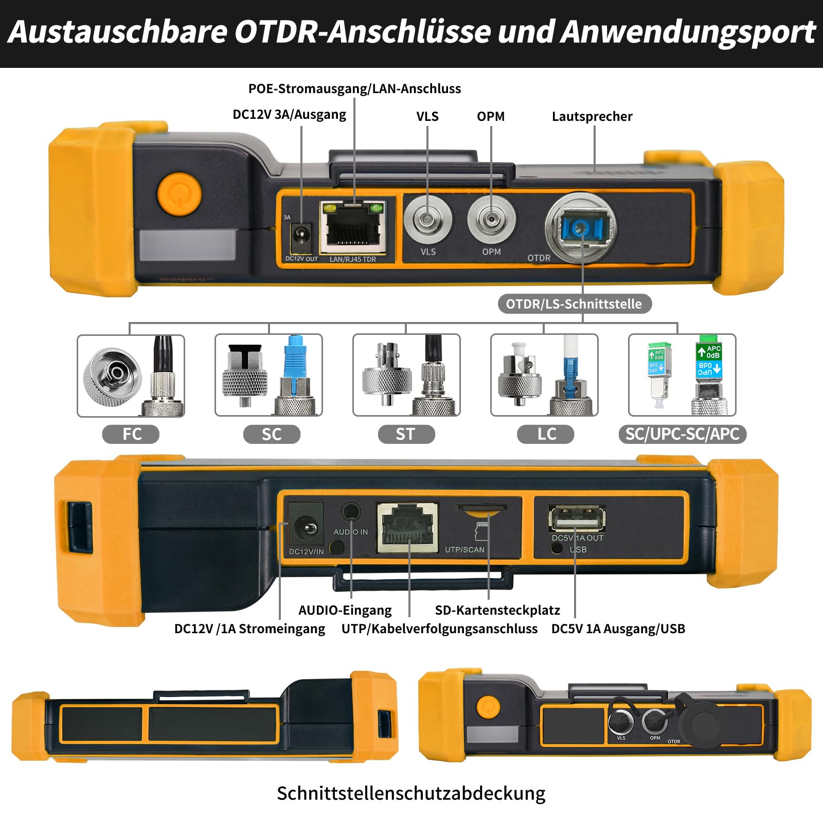 Henkion OTDR-Fasertester RSO-5500, 1310/1550 nm, 28/26 dB, 5,4 Zoll IPS Touchscreen, OTDR-Glasfasertest, VFL/OPM/LS/OLS, IP-Kameratester, FC UPC SC ST LC, Ereigniskarte, Kabeltest, Netzwerk-Tools