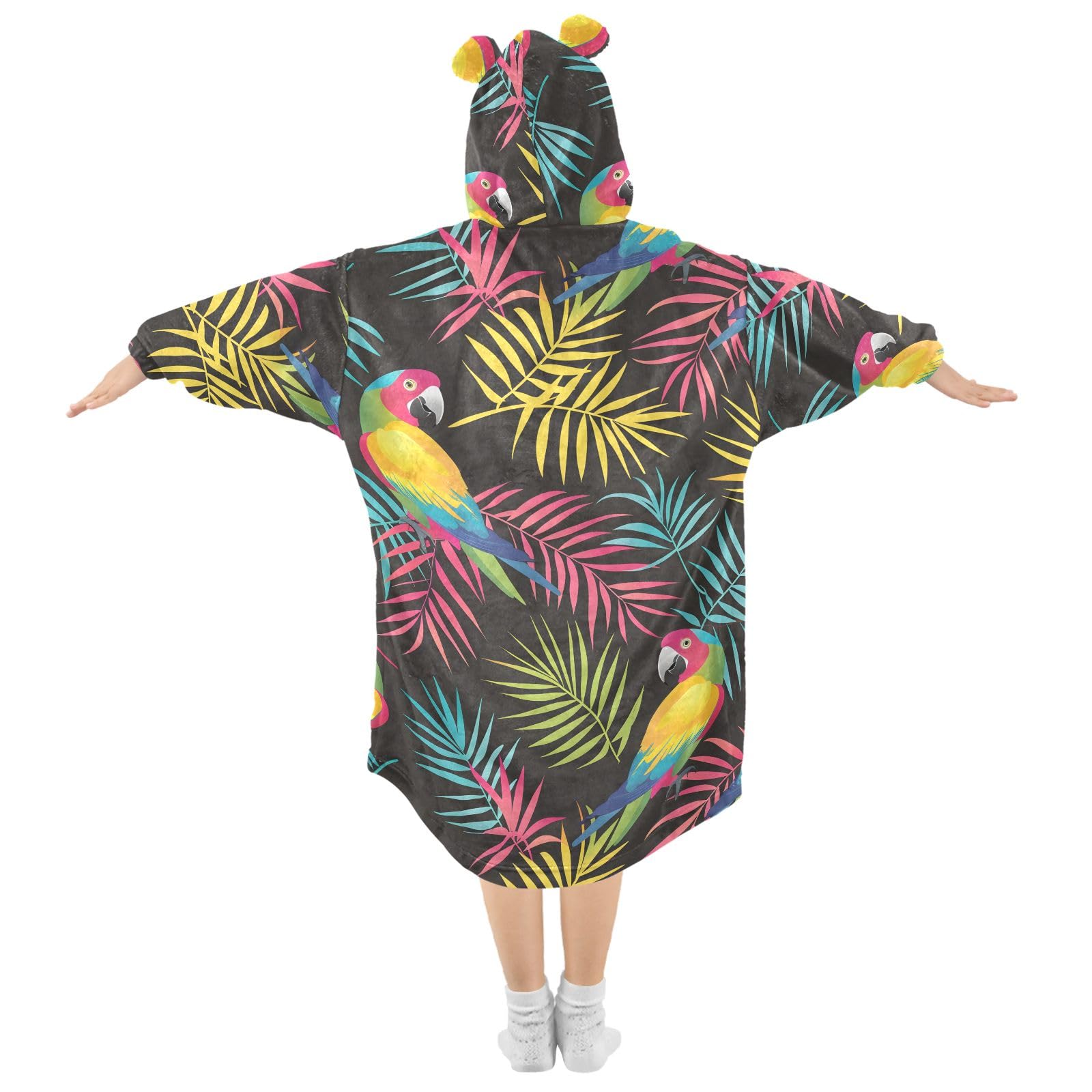 Kinder-Bademantel mit Kapuze und Papageienvögeln, weicher Flanell-Bademantel mit Ohren und Taschen, warme Nachtwäsche für Kleinkinder, Jungen, Mädchen
