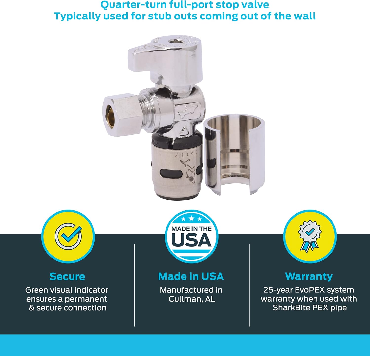 SharkBite 1/2 x 3/8 Inch EvoPEX Angle Stop Valve, Pack of 2, Push to Connect Plumbing Fitting, PEX, K23036Z2