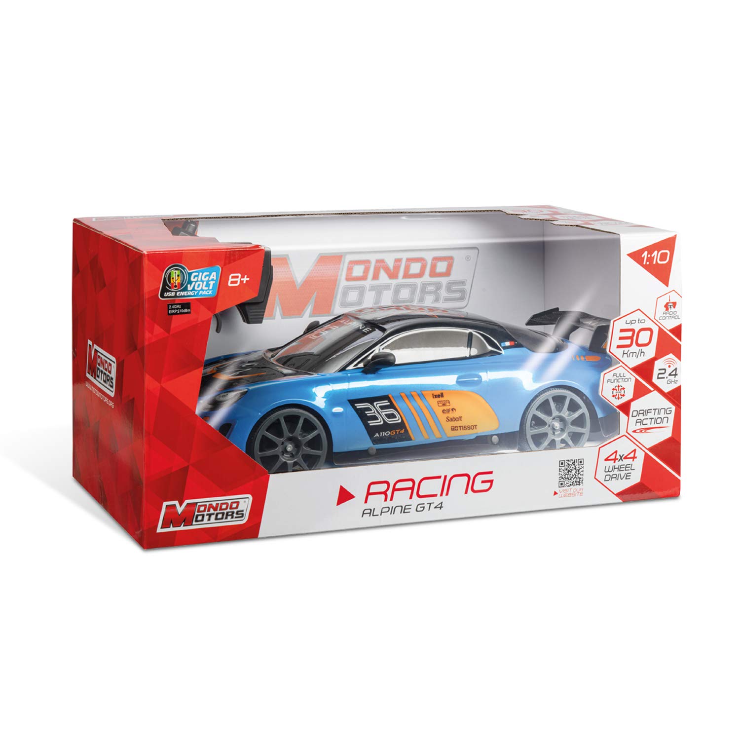 Mondo Motors - macchina radiocomandata Renault Alpine GT4 R/C - modello in scala 1/10 - fino a 30 km/h di velocità - Drift Action - auto giocattolo per bambini - 63604