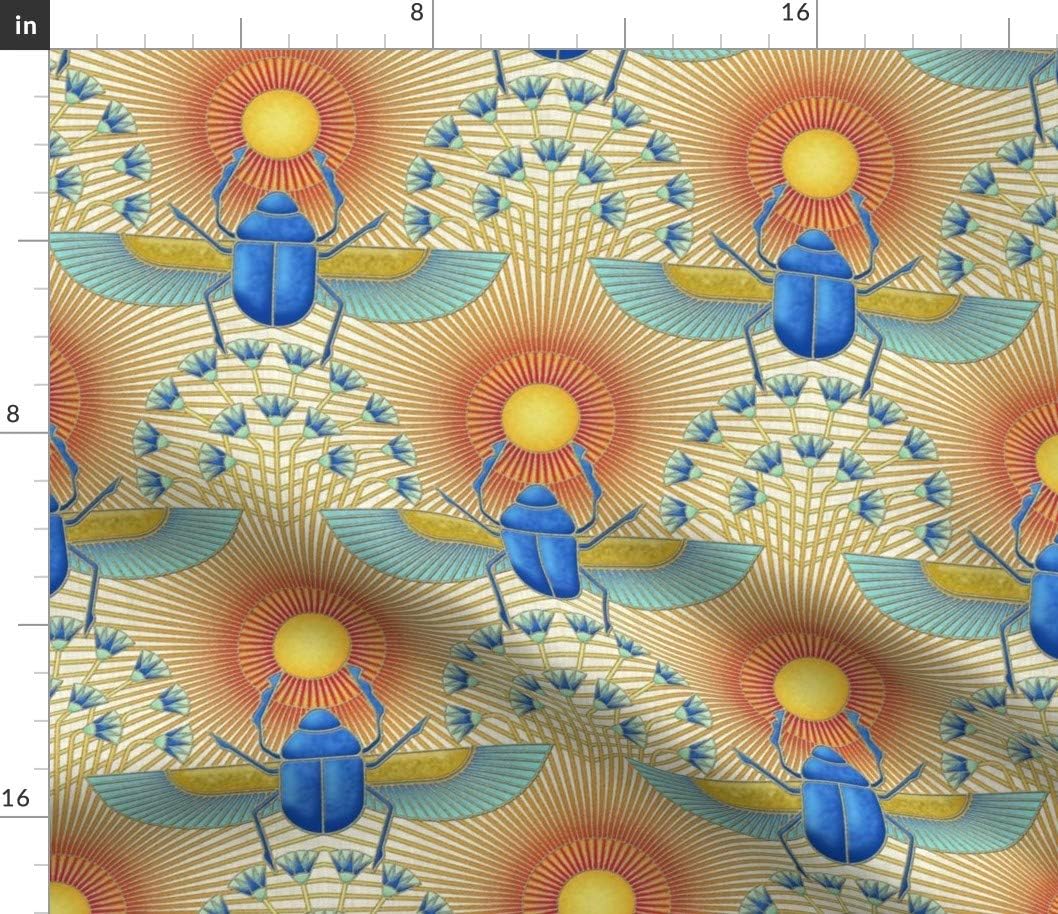 Spoonflower Fabric - Egyptian Beetle Bug Art Deco Printed on Petal Signature Cotton Fabric by The Yard - Sewing Quilting Apparel Crafts Decor