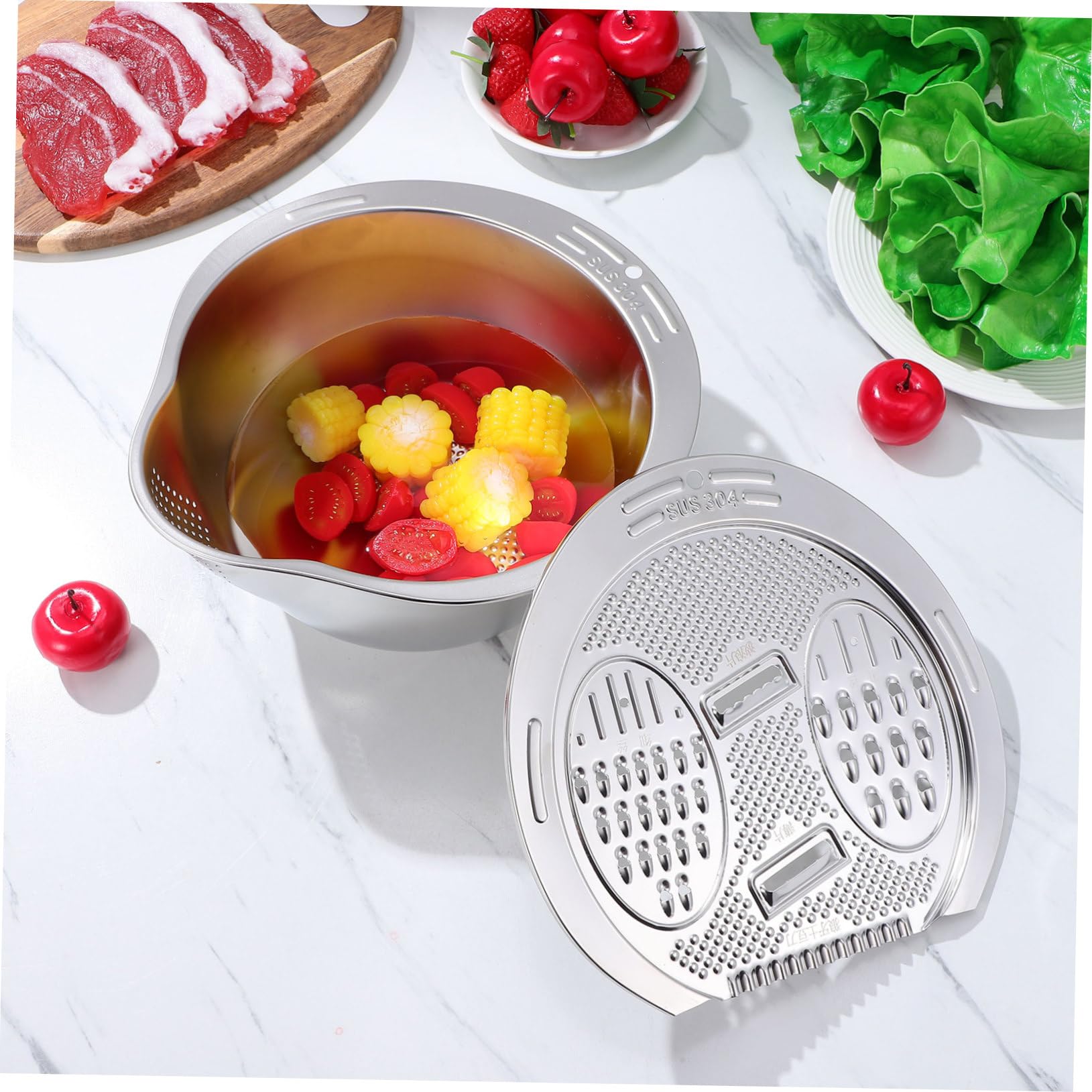Lavadero De Arroz De Acero Inoxidable Colador Multifuncional Para Lavar Arroz Frutas y Verduras La Cocina Escurridor De Alimentos Asa