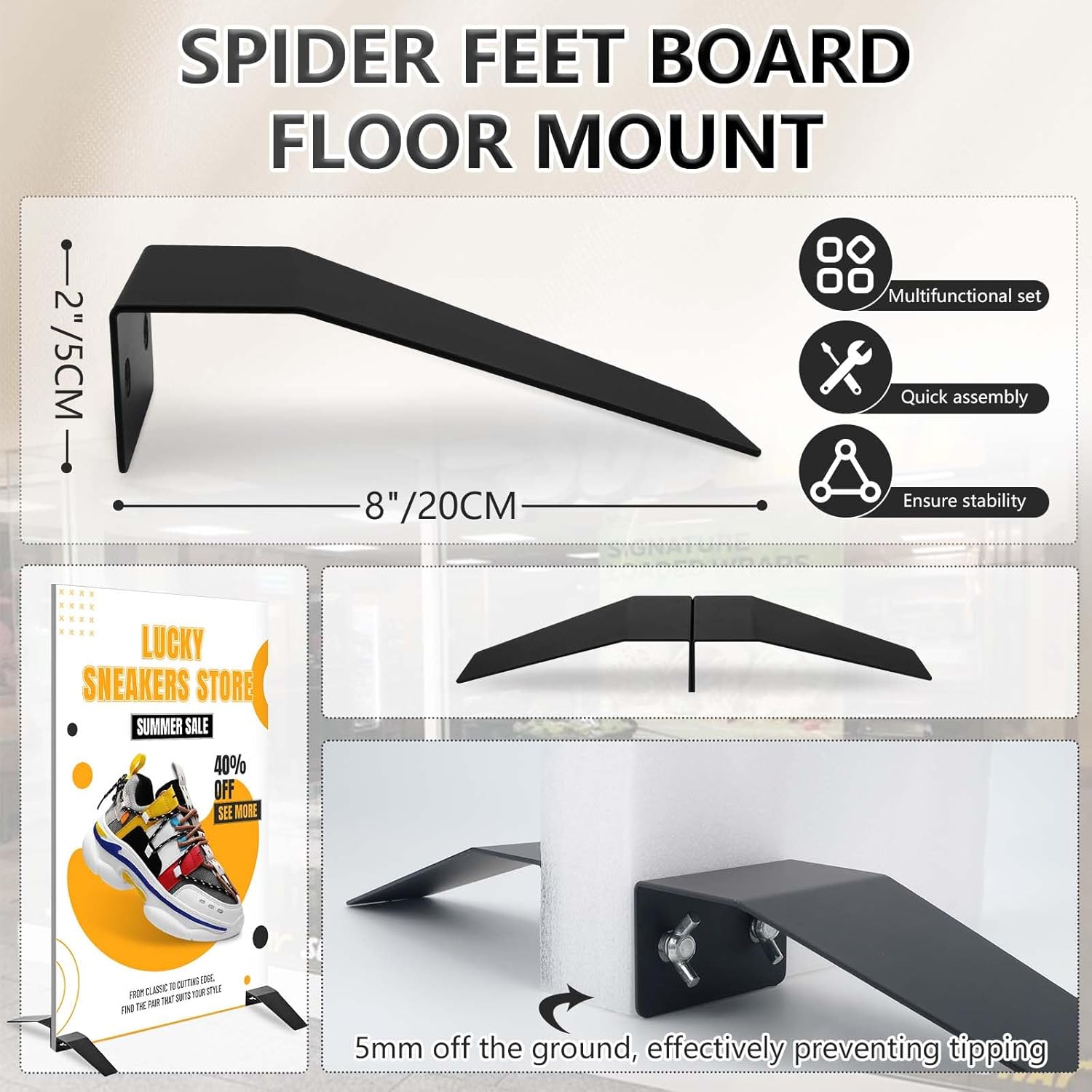 16 PCS - 4 SETS Spider Feet Board Sign Holder Base, Adjustable Floor Mount Standing Foam Board Display Sign Stand, Heavy Duty Metal Outside Stand for Store Your Board & Display Show (Base Only)