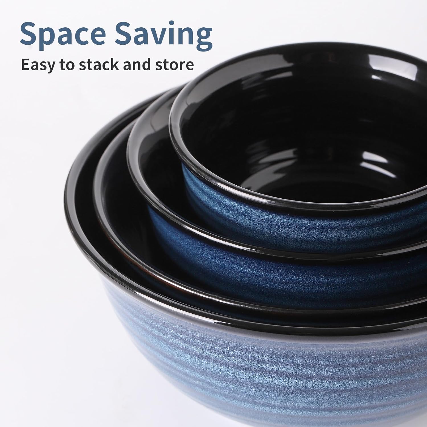 Hasense Large Mixing Bowls Set for Kitchen Set of 4 and 32oz Pasta Bowls Set of 2,blue