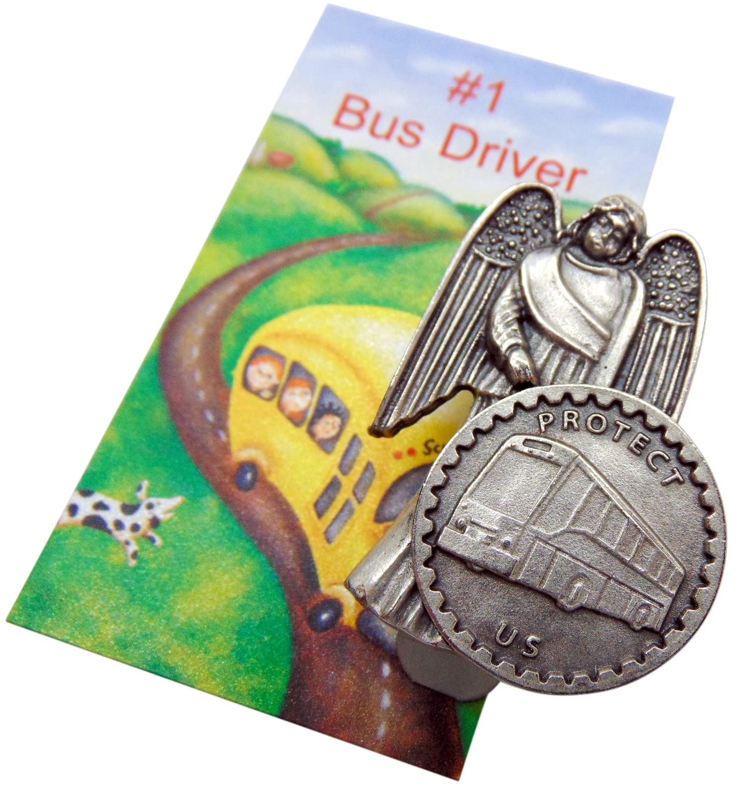 Westmon Works Bus Driver Visor Clip Car Pewter Windshield Sun Shade Vehicle Decoration with Prayer Card