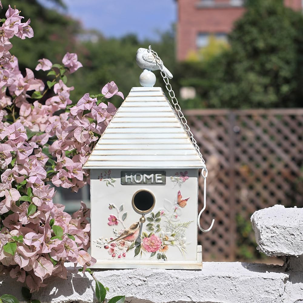 Vintage Hanging Birdhouses for Outdoors Metal Bird Houses for Outside Unique Bird Nest for Bluebird Wren Chickadee Sparrow Bird Nest Box for Garden Patio