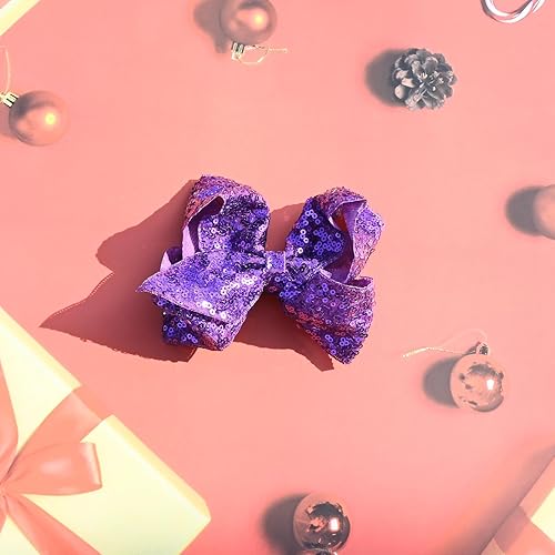 Miniatura 7 de 4 pinzas grandes para el cabello para niñas, de 5.5 pulgadas, hechos a mano, con brillantina, lazos para el cabello, pinzas de cocodrilo,