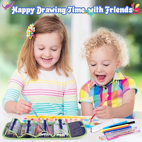 Miniatura 3 de Marcadores de dinosaurios para niños de 4 a 8 años con estuche para lápices, regalos geniales de dinosaurio de cumpleaños para niños, 48 marcadores