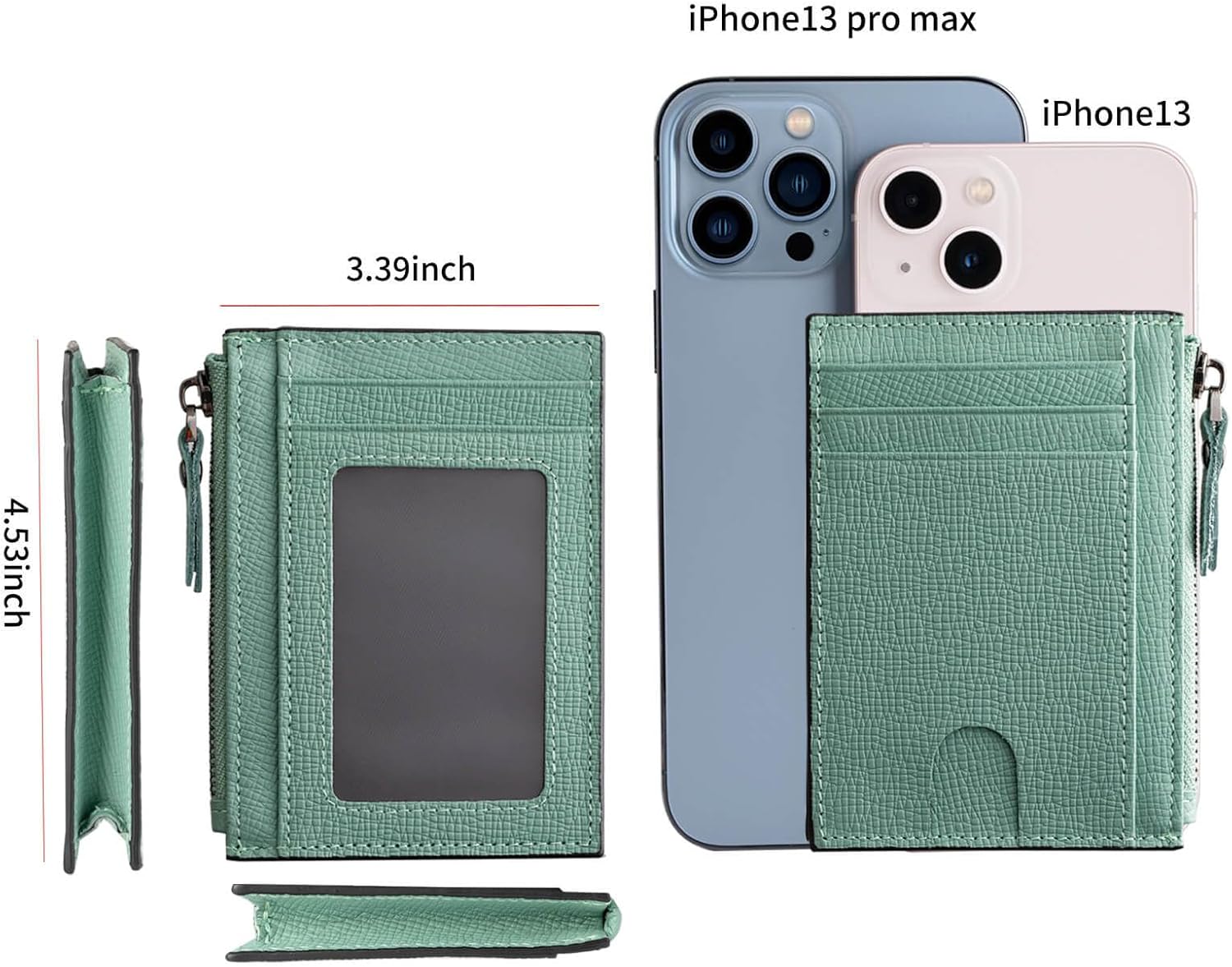 Slim Wallet for Women Small Leather RFID Blocking Credit Card Holder Minimalist Front Pocket Wallet with Coin Purses & Pouches,Green