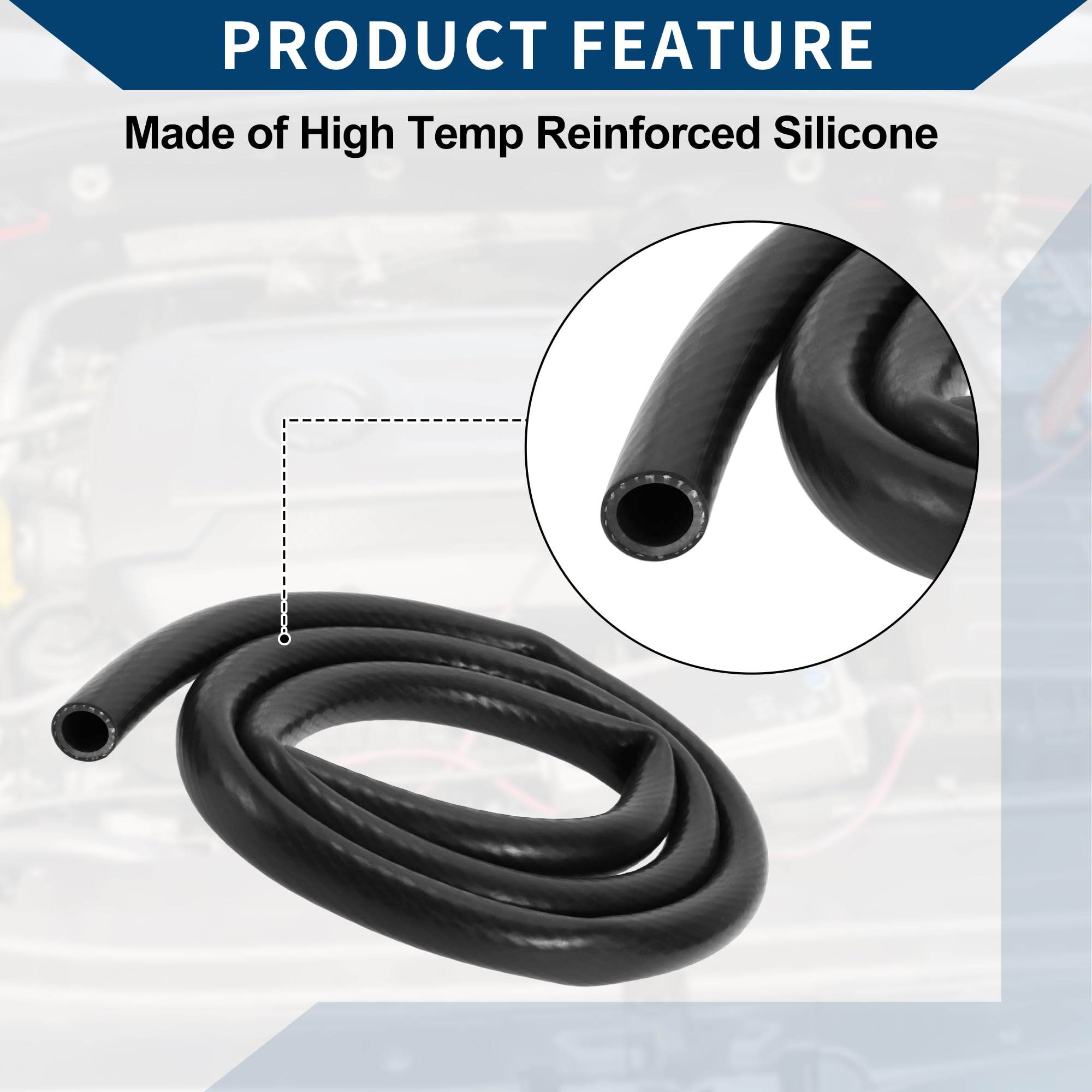Tubo in Silicone per Aspirazione Automobilistica Linea di Aspirazione ad Alta Temperatura 4.9Ft 9/16" 14mm ID 3mm Spessore 1 Pezzo Nero 130PSI Pressione Massima
