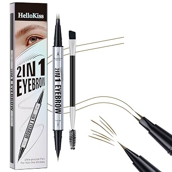 Eye Brow Pencils for Women Brown,2-in-1 Dual-Ended Eye Brow Pencil with 2-Fork-Tip and Precise Brush-Tip, Microblading Eyebrow Pen for Waterproof Long Lasting Natural Hair-Like BrowsLight Brown