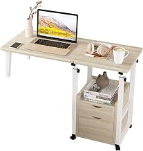 Mesa de laptop móvel multifuncional altura ajustável Overbed End Table Gavetas de armazenamento de cabeceira de madeira Mesas de computador móveis para casa e escritório/357