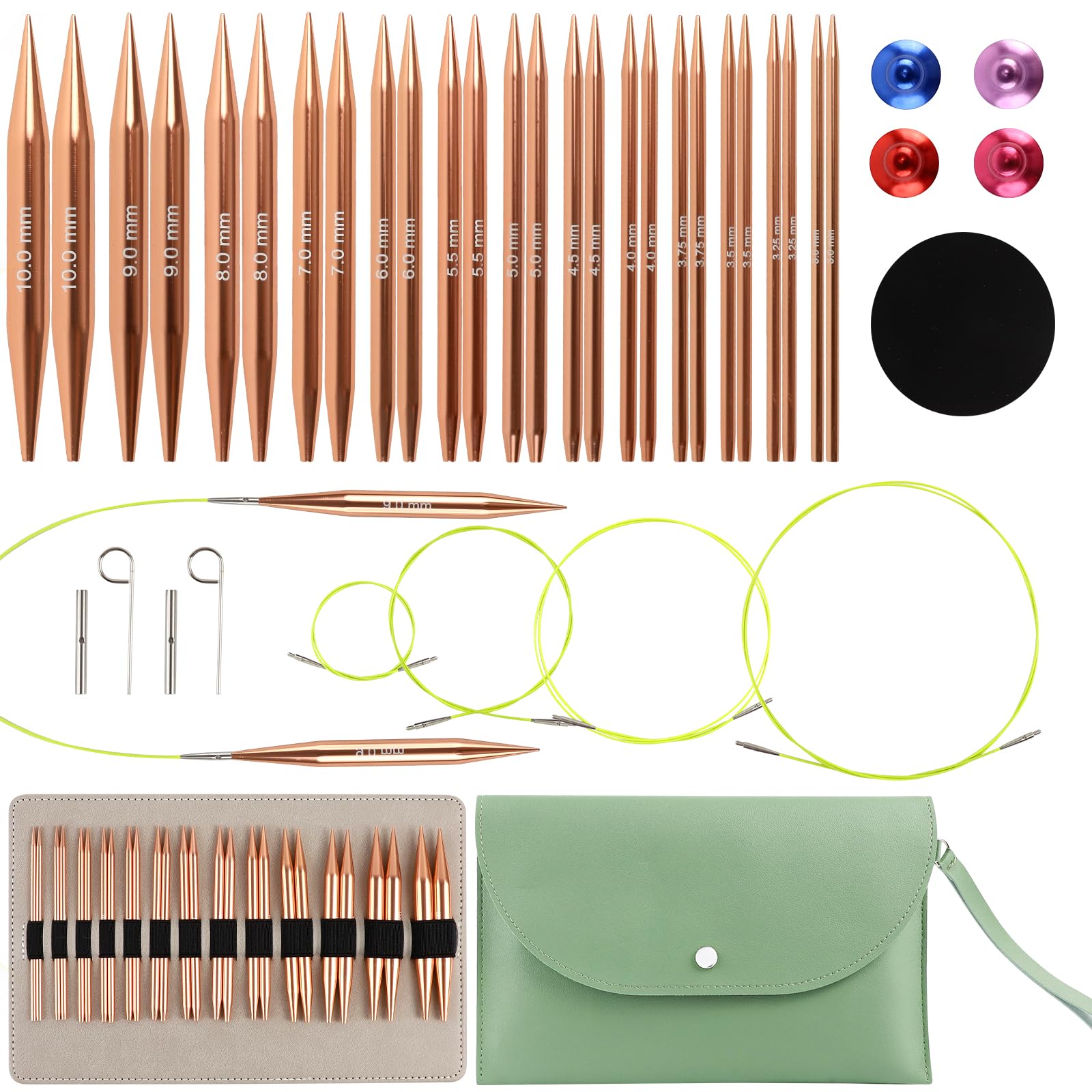 Set di Ferri Circolari Intercambiabili, 13 Paia di Ferri da Maglia da 3,0-10,0mm con Cavi da 40/60/80/100 cm, Borsa e Altri Accessori, Ferri da Maglia Polivalenti per Appassionati di Maglia