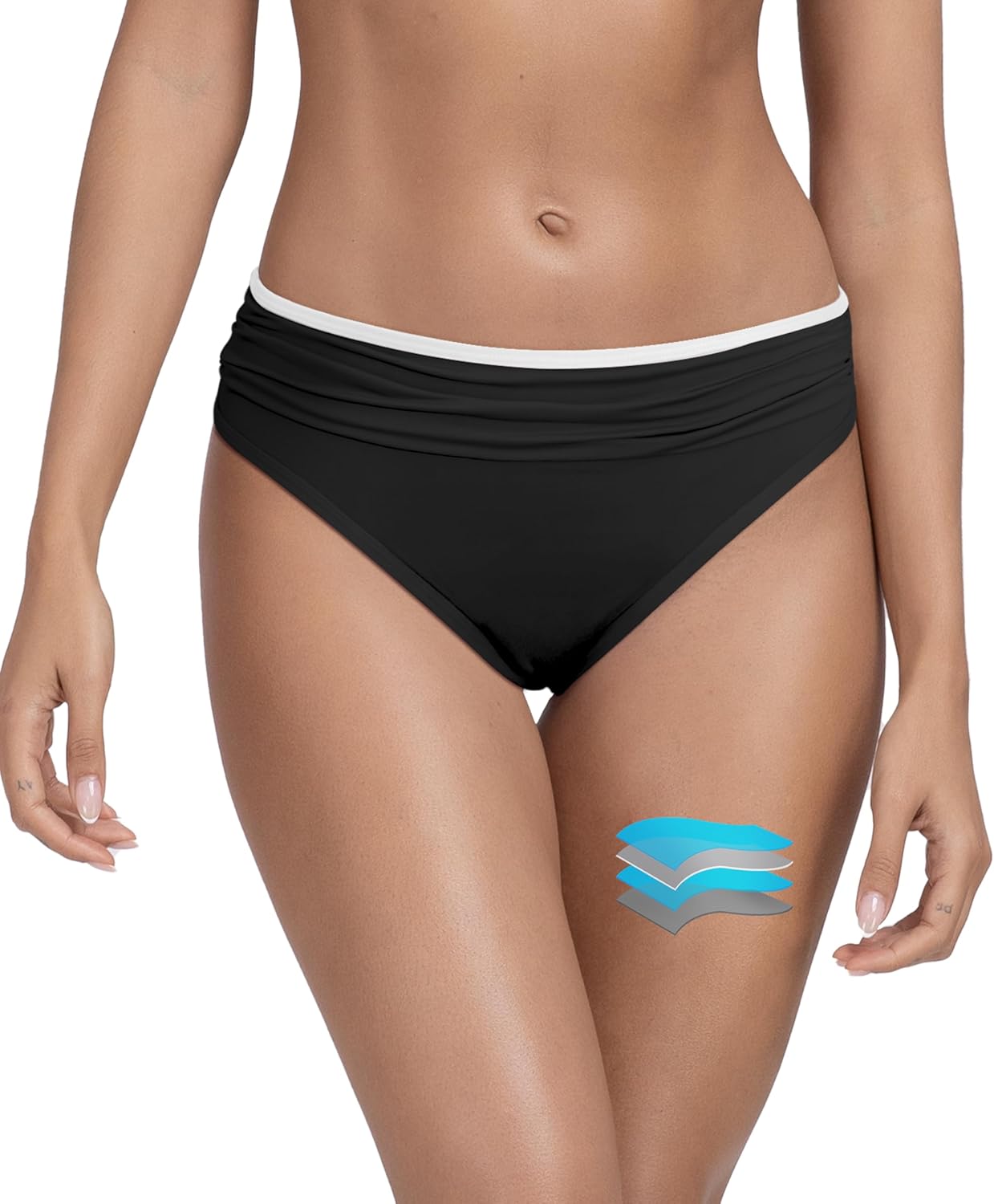 Beautikini Period Swimwear Menstrual Leakproof Mid Waist Bikini Bottoms Ruched Scrunch Bathing Suit Bottoms for Teen Girls