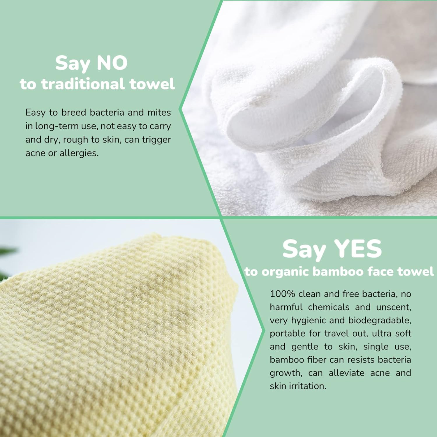 BAMBOO HOME Bamboo Clean Towels, Biodegradable Disposable Face Towel Facial Tissues, Makeup Removing Wipes, Wet & Dry Use, Thick Ultra Soft for Sensitive Skin, 100% Organic Bamboo & Cruelty Free : Beauty & Personal Care