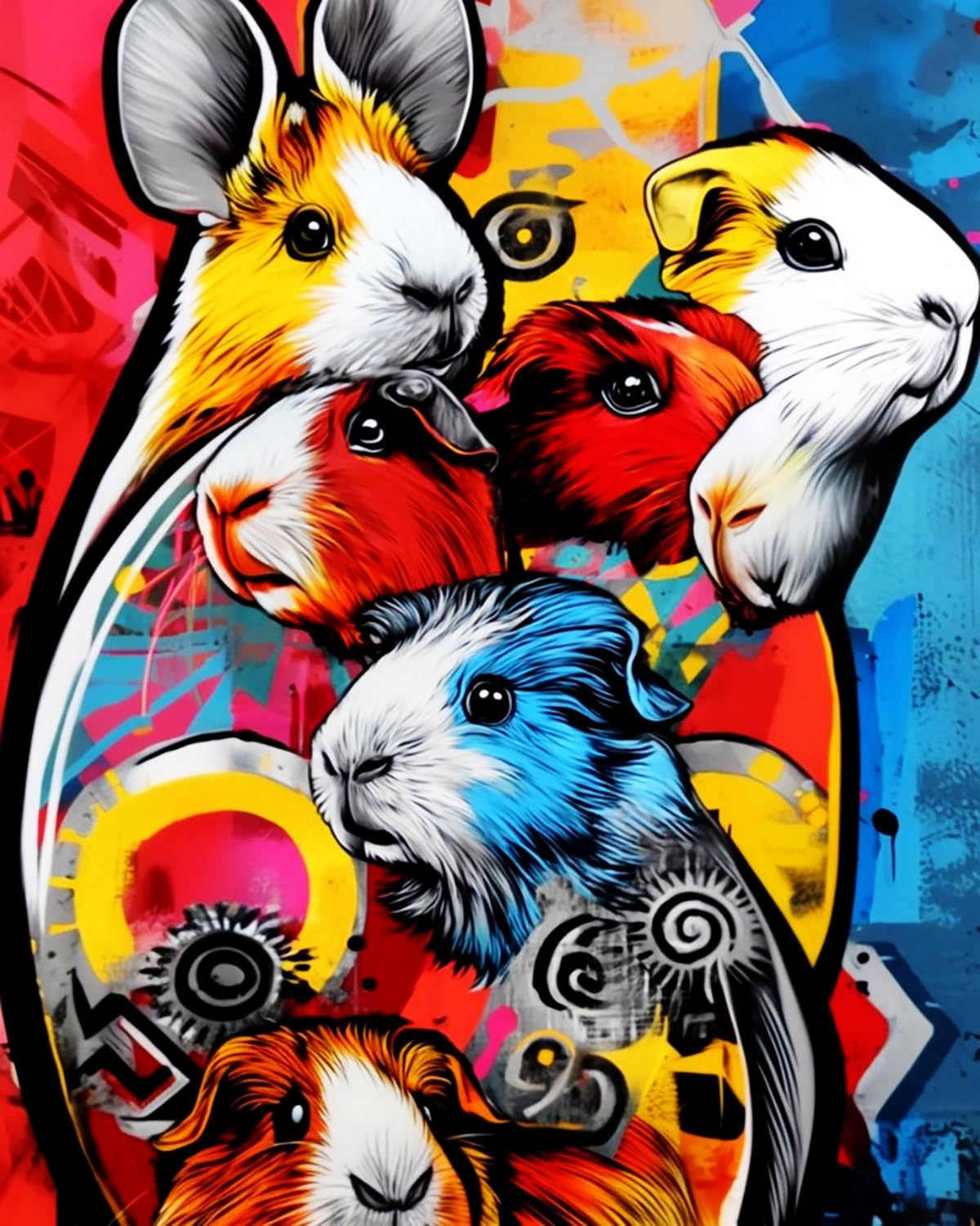 Liubaishi Multicolour Paint By Numbers Kit For Adults, Colourful Guinea Pig Graffiti, 40X50 Cm, Acrylic On Canvas, With 3 Brushes