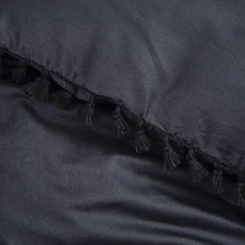 Miniatura 5 de Juego de funda de edredón verde de 3 piezas, tamaño Queen, ropa de cama bohemia con volantes y borlas, funda de edredón con flecos, 100% algodón