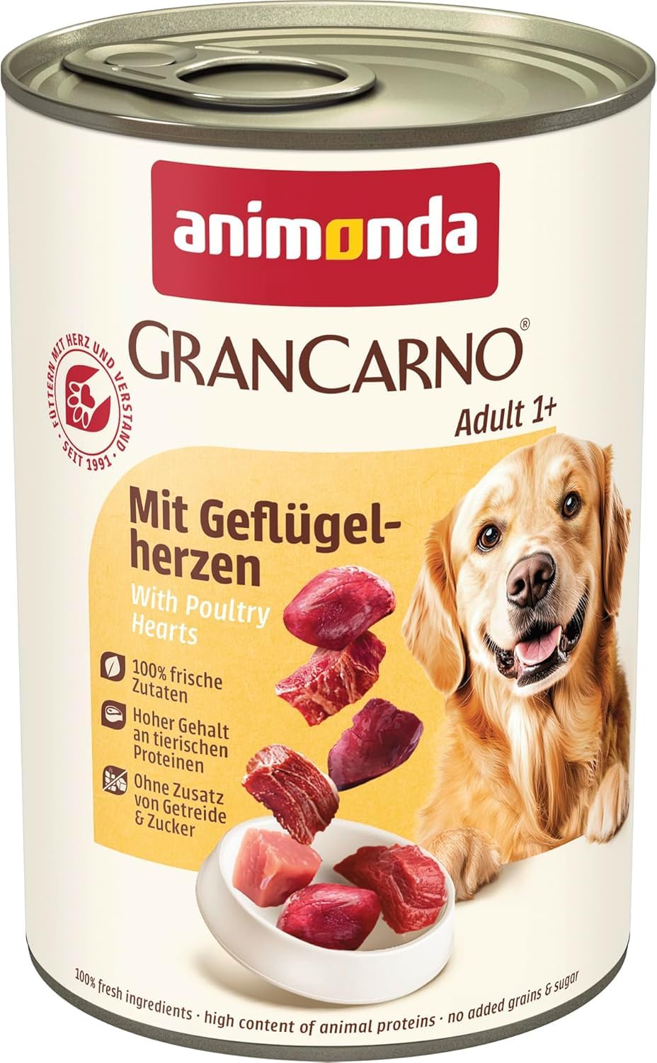 Animonda GranCarno Adult,Mokra karma dla doroslych psów, z Drobiowymi Sercami, 6 x 400 g