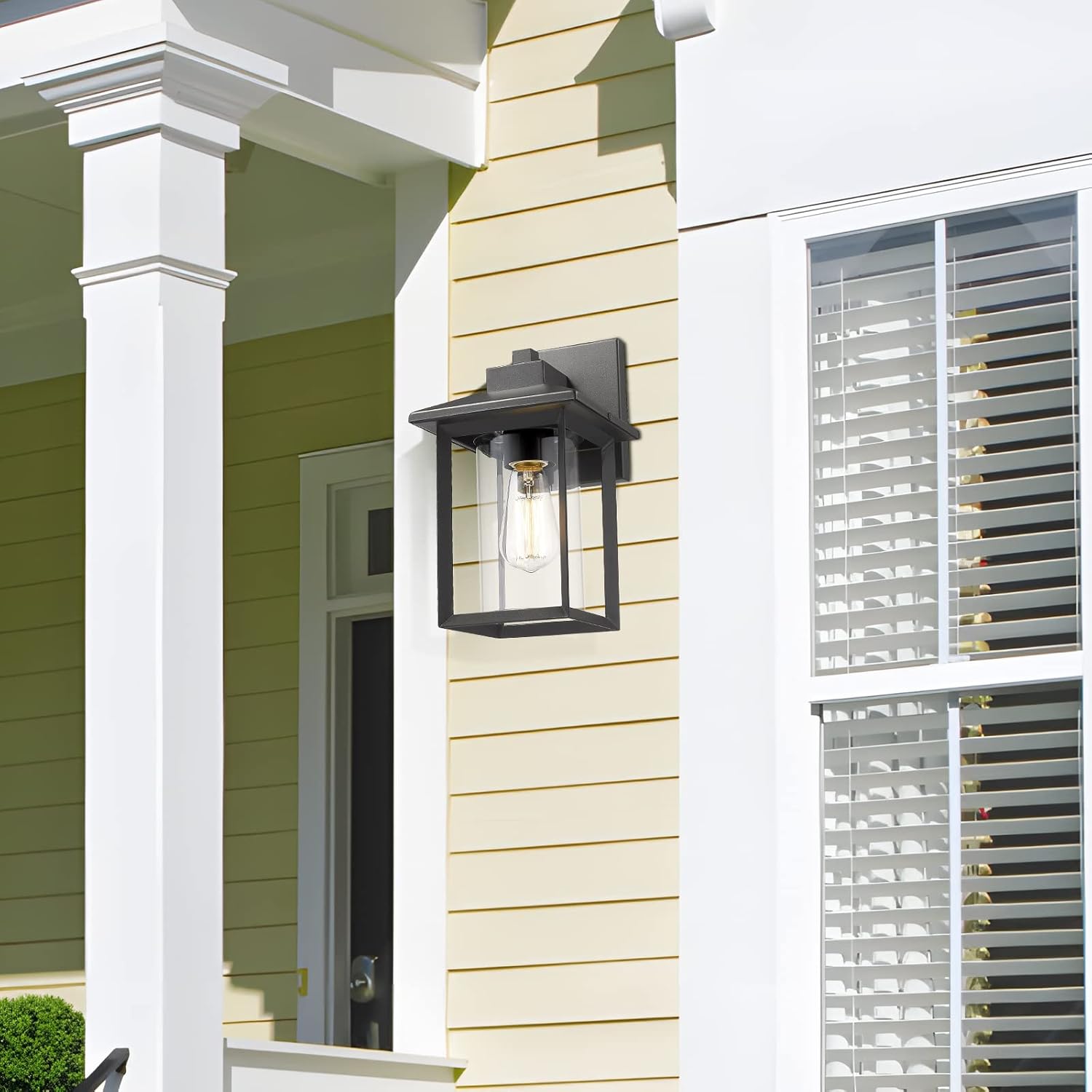 Outdoor Wall Mount and Post Light Set, Exterior Wall Sconces and Post Lanterns with Clear Glass Shade, Black Finish Lighting Fixtures for Patio, Porch, Garden, Backyard, Lawn, and Driveway