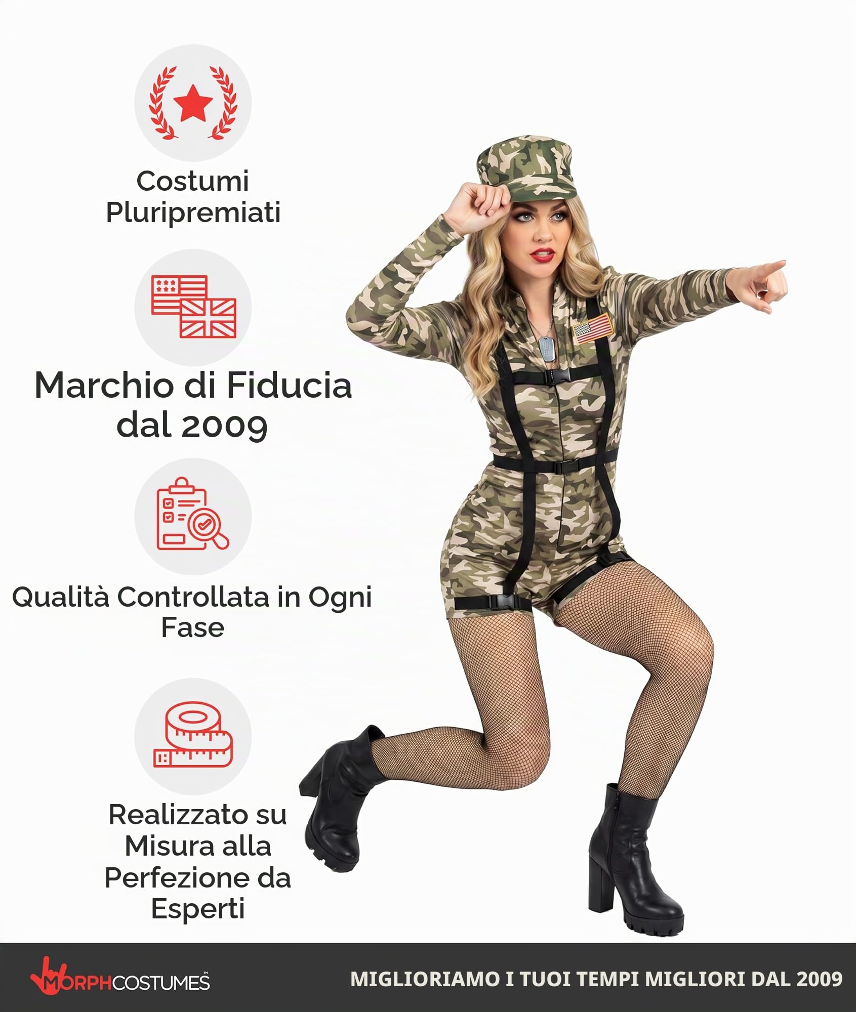 Morph Costume Militare Donna, Costume Halloween Donna