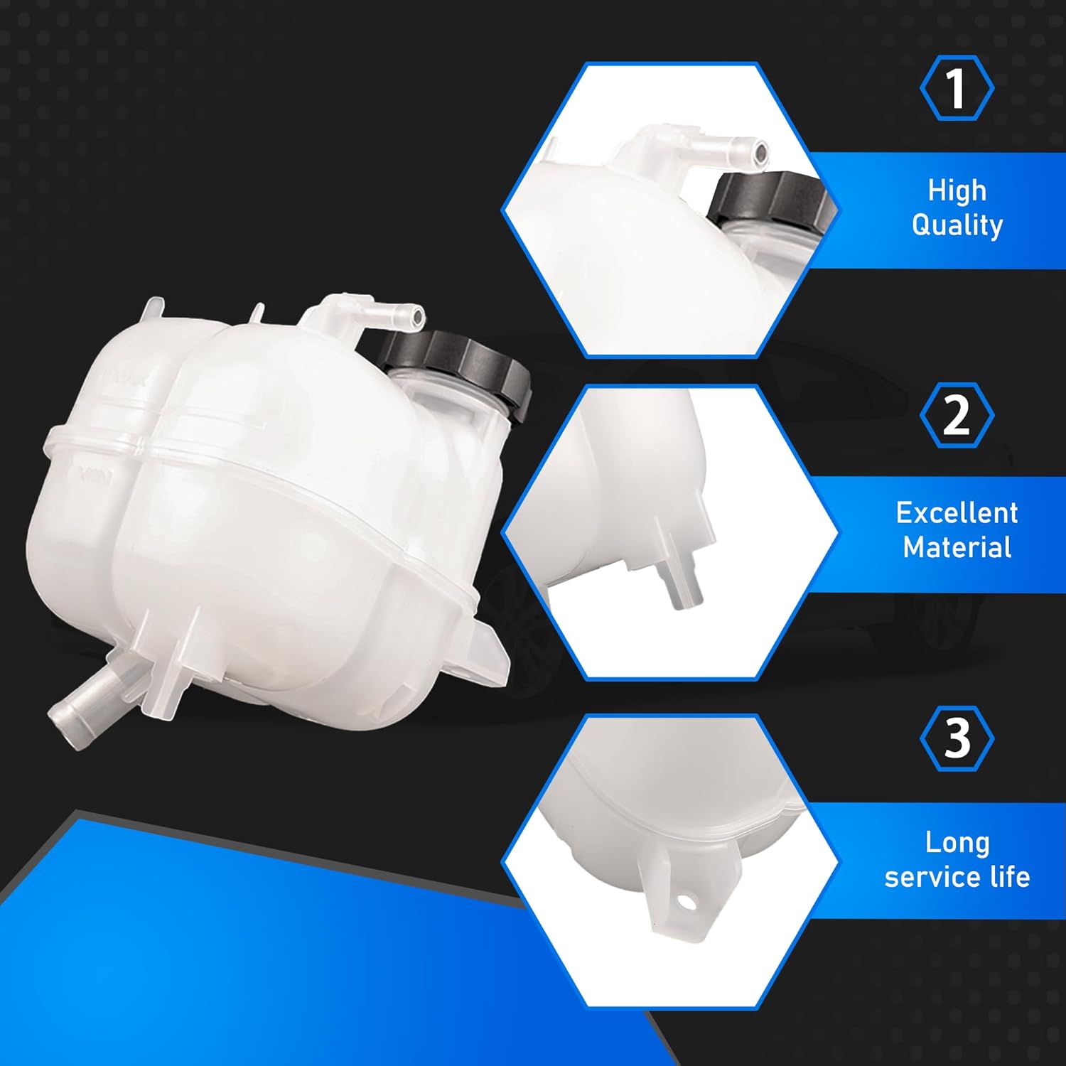 Front Pressurized Engine Coolant Reservoir Radiator Tank with Cap Compatible with 2015-2017 Chrysler 200 L4 2.4L/V6 3.6L 2014-2018 Jeep Cherokee L4 2.4L/V6 3.2L Replaces 603-838 68102155AD