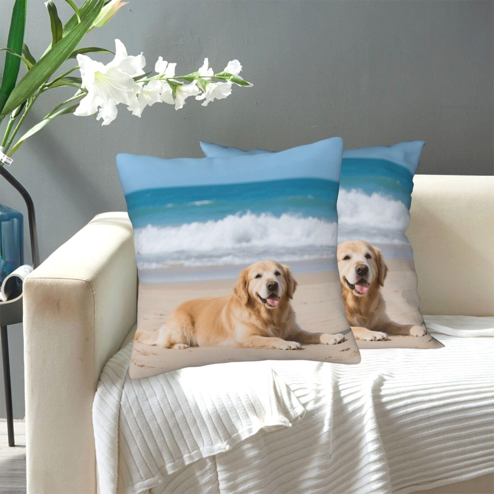 FekiLoot Decorative Throw Pillow Covers Modern Farmhouse Pillowcase Double Sided Cozy Cushion Cover for Sofa Couch Bed 20"X20" Golden Retriever