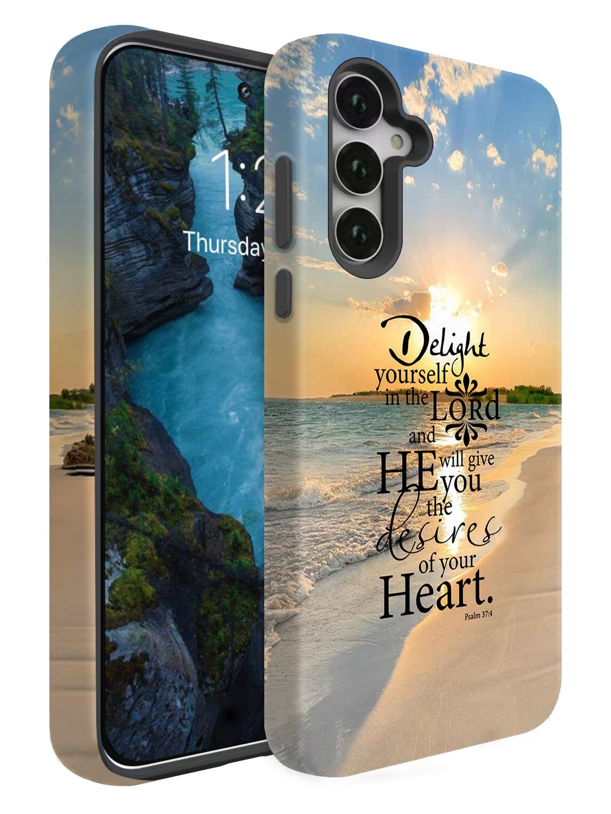 Conçu pour Samsung Galaxy S24 FE, double couche de protection antichoc pour Samsung Galaxy S24 FE 5G, verset biblique psaume 37:4