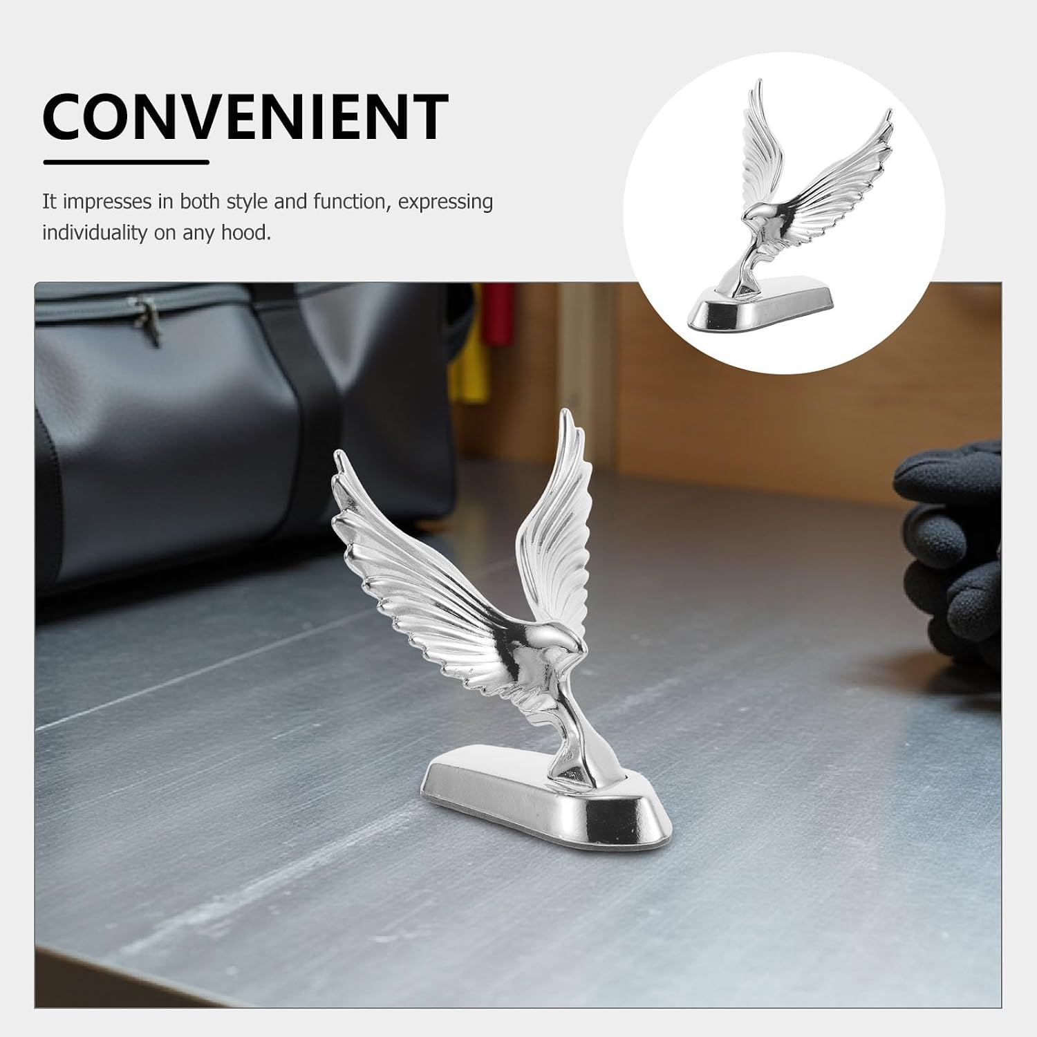 Eagle Hood Ornament Sticker: 3D Stand Birds Logo Badge Decal Sculpture for Car - Universal Metal Hood Bonnet Emblem for Auto Styling, 4.1x3.3 Silver