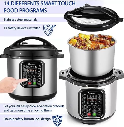 Miniatura 5 de Olla a presión de acero inoxidable de 8 cuartos  Arrocera eléctrica preestablecida las 24 horas, olla lenta 14 en 1 con control de temperatura