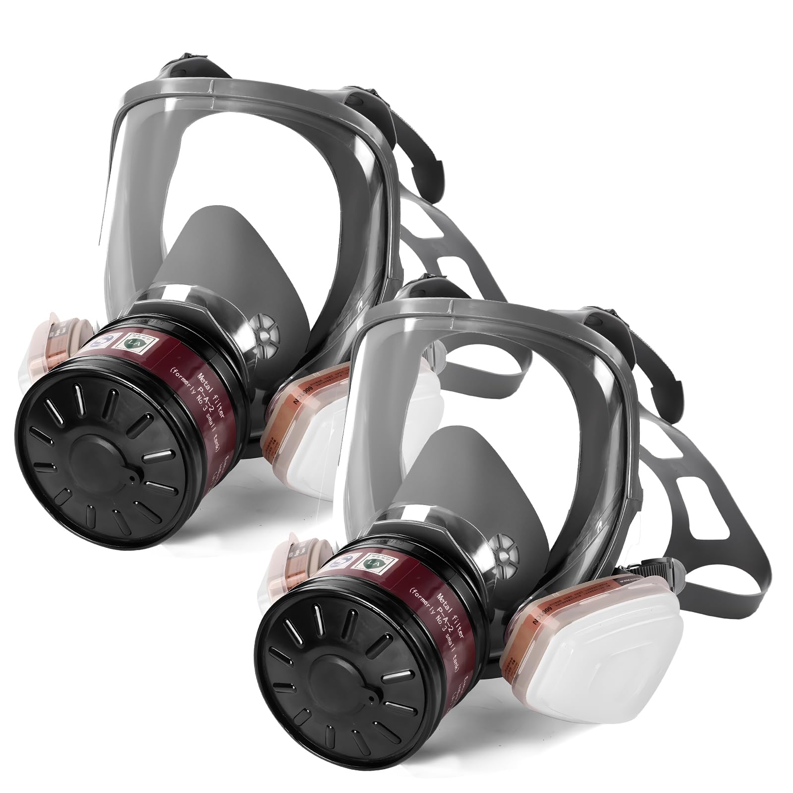Gas Masks Survival Nuclear and Chemical, Gas Mask with 40mm Activated Carbon Filter and 6001 Filter, Respirator Mask for Dust, Vapors, Chemicals, Paint, Spray, Welding, Polishing, 2 Pack