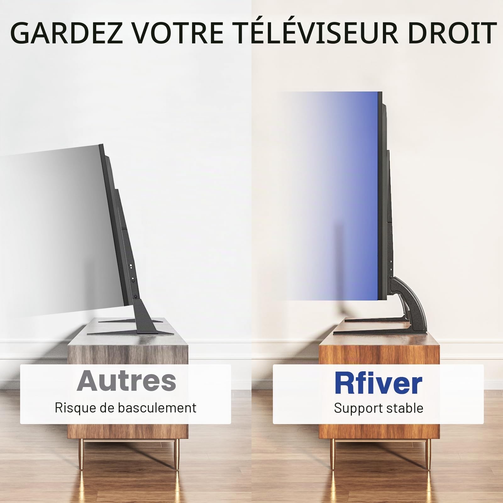 RFIVER Support TV Pieds Place sur Meuble Télé Elévateur Hauteur Adjustable pour LCD LED OLED ALED Ecran 20 à 65 Pouces VESA jusqu'à 800 x 500 mm