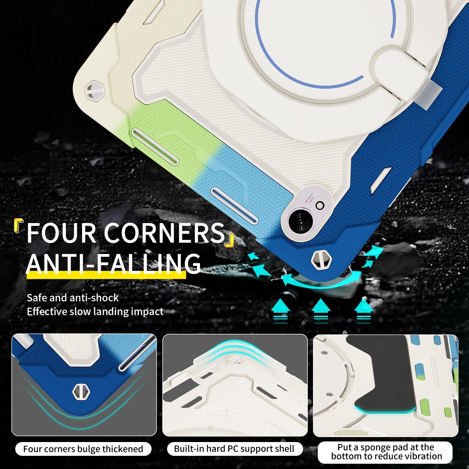 Custodia protettiva completa, resistente, per Huawei Matepad Air da 11,5 pollici, supporto girevole a 360°, tracolla, portapenne e anello per impugnatura, custodia antiurto per bambini e adulti (blu