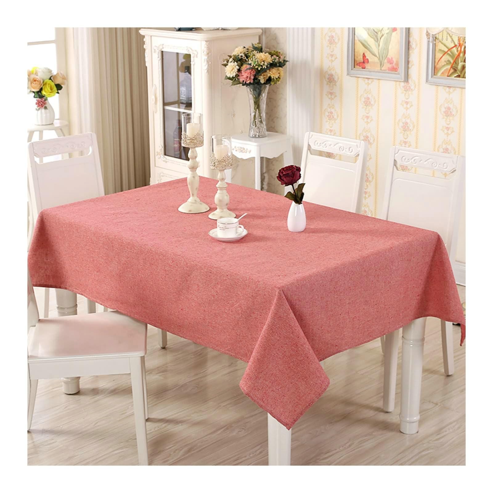 Gualiy Tovaglia da Cucina Cotone Lino, Tovaglie Salotto 140x200CM Tovaglia Rettangolare Antimacchia Impermeabile Tinta Unita Tovaglia per Ristorante, Rosso Anguria