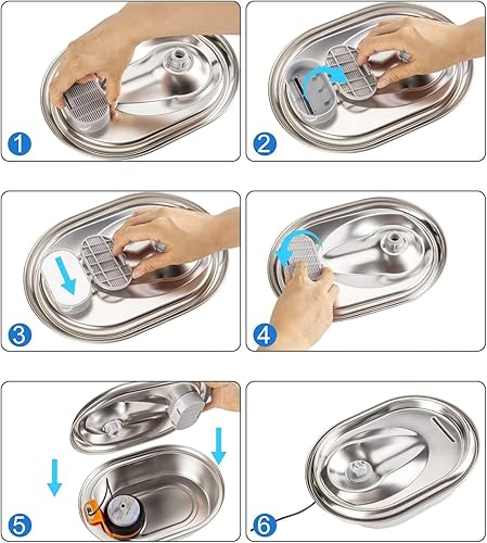 Miniatura 6 de Filtros de fuente de agua para gatos, paquete de 12 filtros de repuesto para mascotas con 12 esponjas para acero inoxidable de 67 oz2 L, 108 oz3.2 L