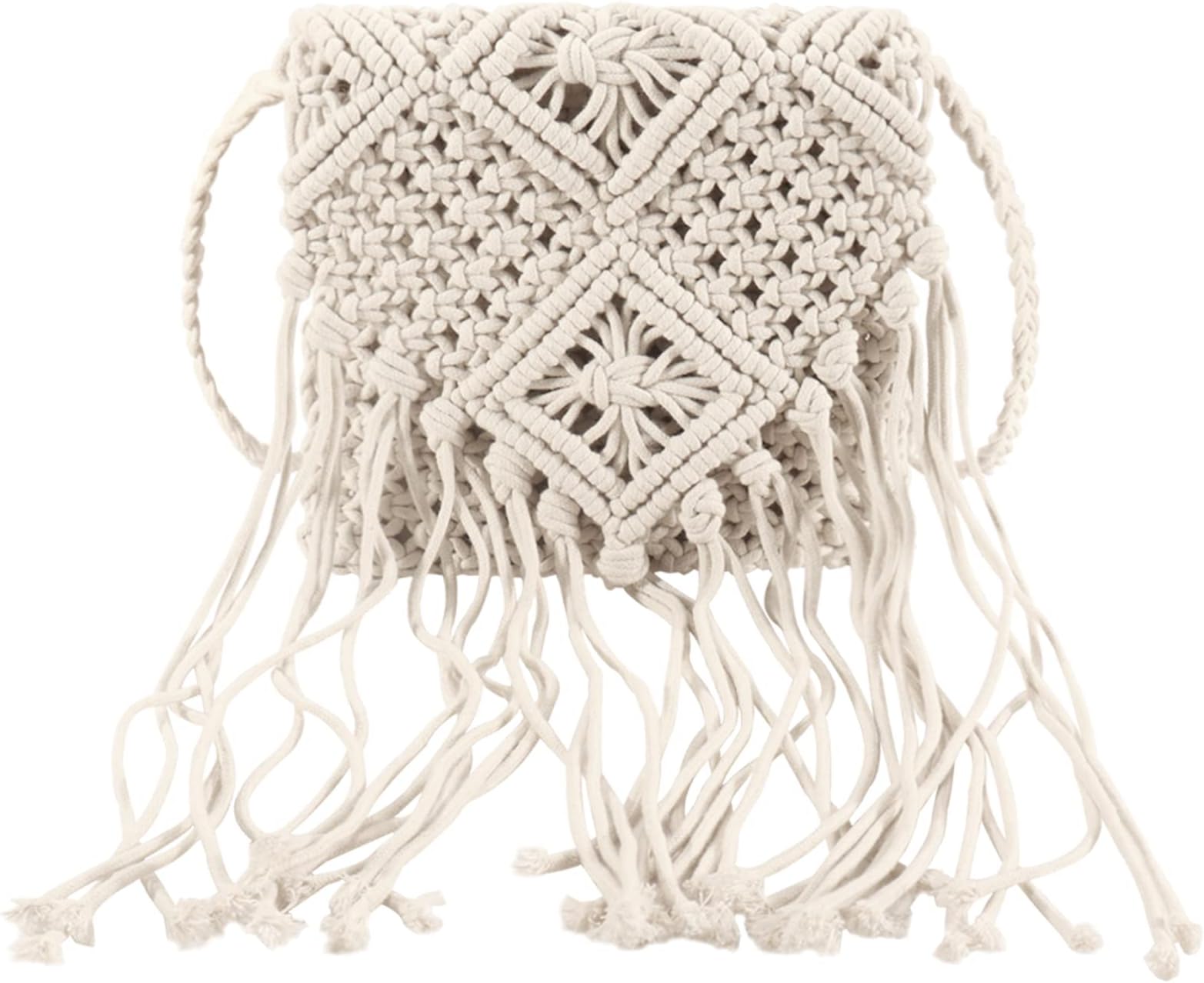 MagibagCrochet Tassel Handbag Straw Envelope Clutch Bag Cotton Macrame Purse Hobo Hand-Woven Beach Wristlet Bag with Zipper